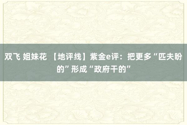 双飞 姐妹花 【地评线】紫金e评：把更多“匹夫盼的”形成“政府干的”