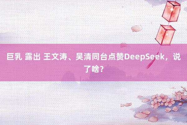 巨乳 露出 王文涛、吴清同台点赞DeepSeek，说了啥？